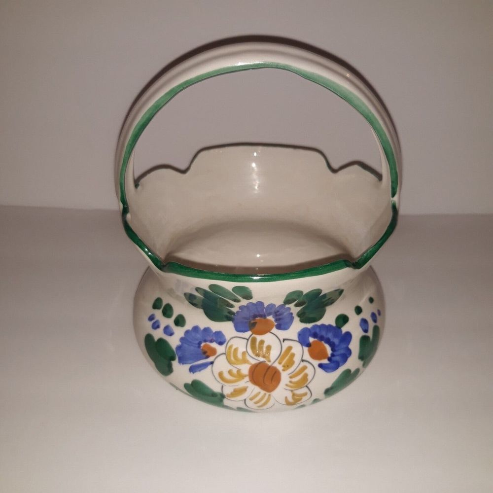 Italian hand painted planter pot basket style with handle
